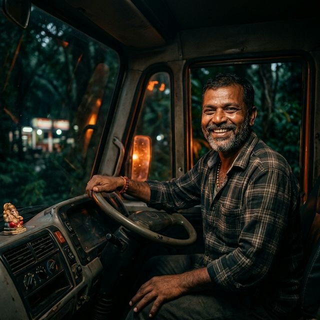 Happy Indian truck driver